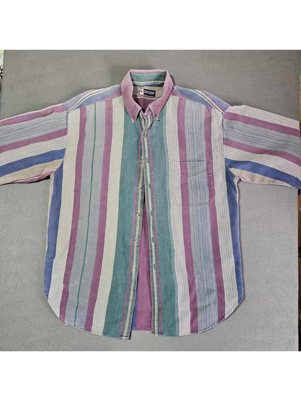 Stockton Men's XL Multicolor Striped Cotton Button-Up Shirt Casual Vintage Style